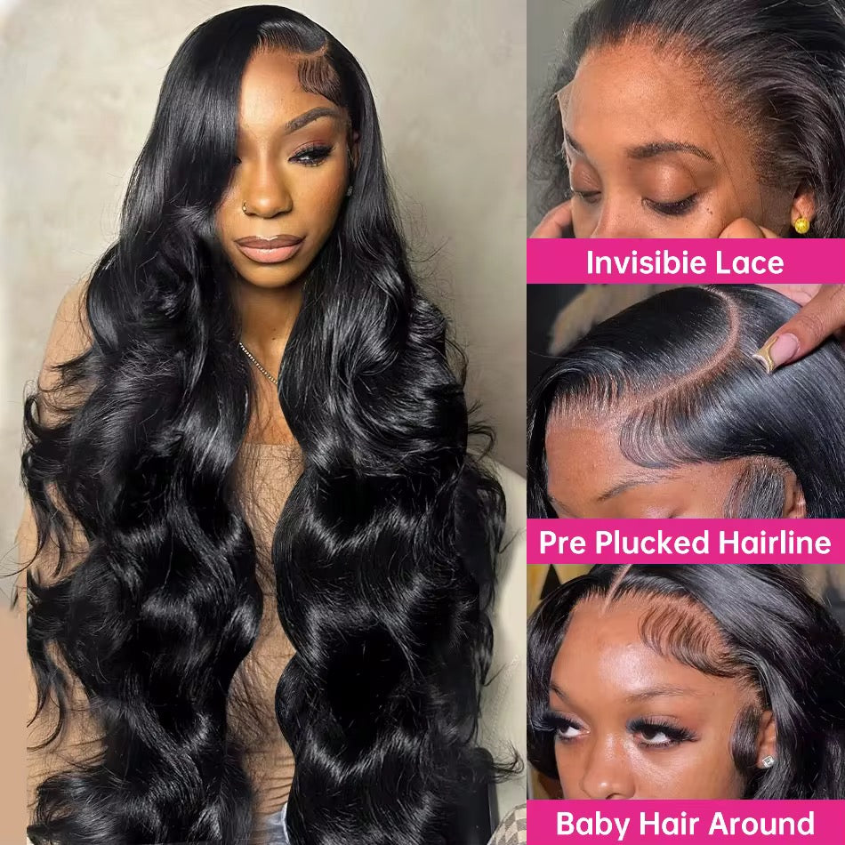 13×4 HD Lace Glueless Body Wave Wig – 100% Human Hair, 24 Inches, 180% Density, Pre-Plucked, Ready to Wear